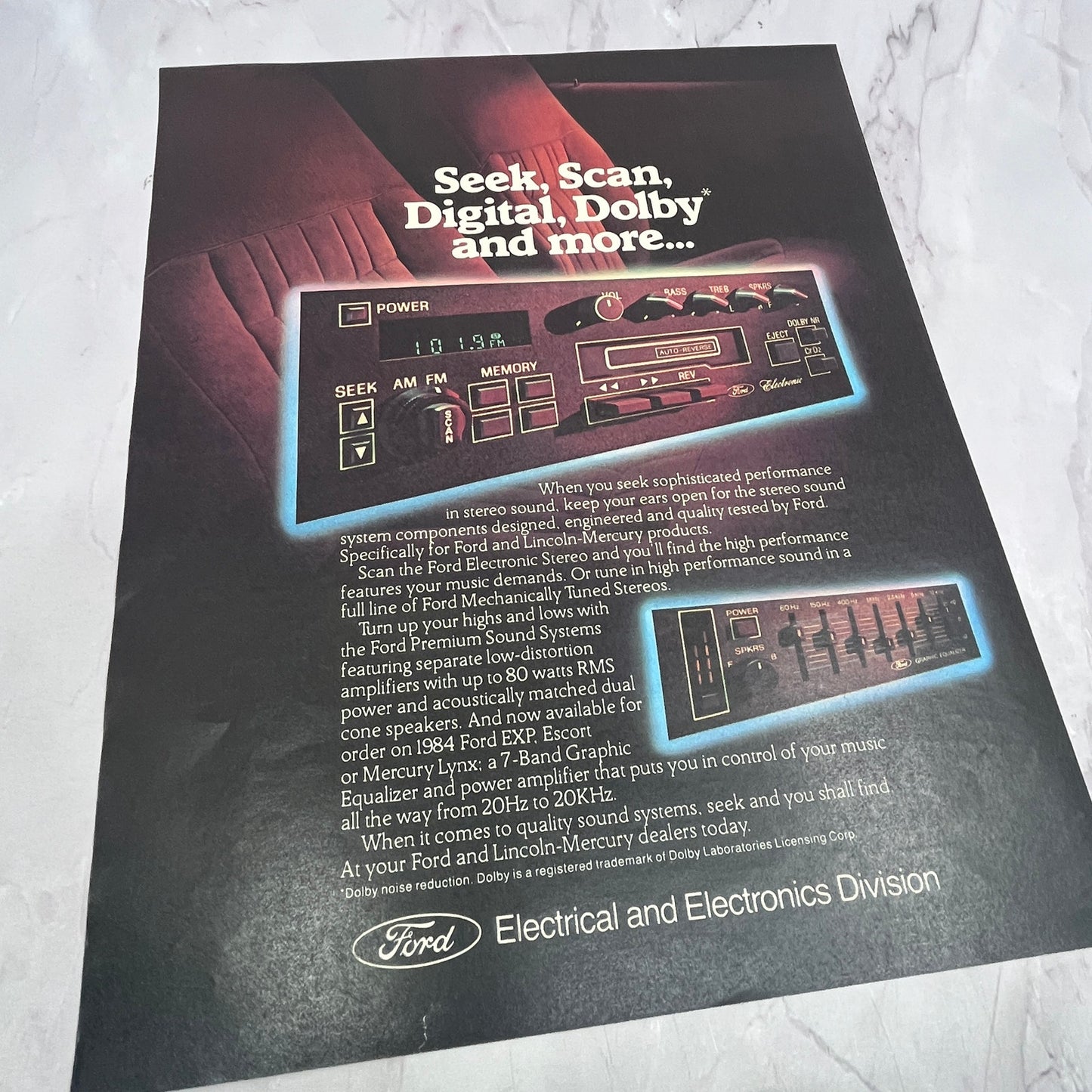 Ford Audio System Seek Scan Digital Dolby 1984 Ad V14-7