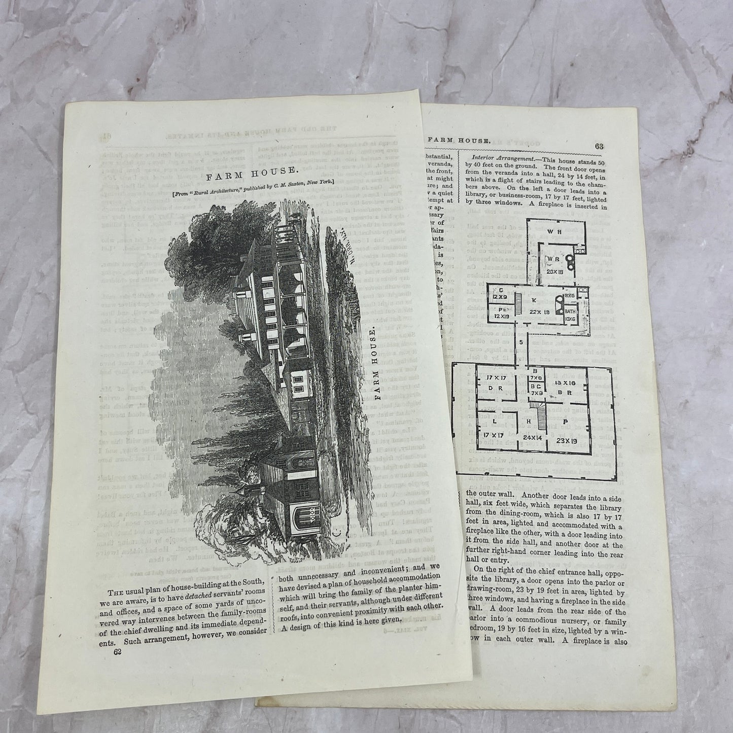 1857 Original Article Rural Architecture Farmhouse & Floorplan C.M. Saxton D19