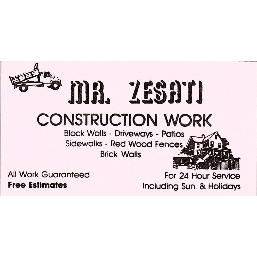 Mr. Zesati Construction & Tree Service Long Beach Vintage Business Card SC9-B1