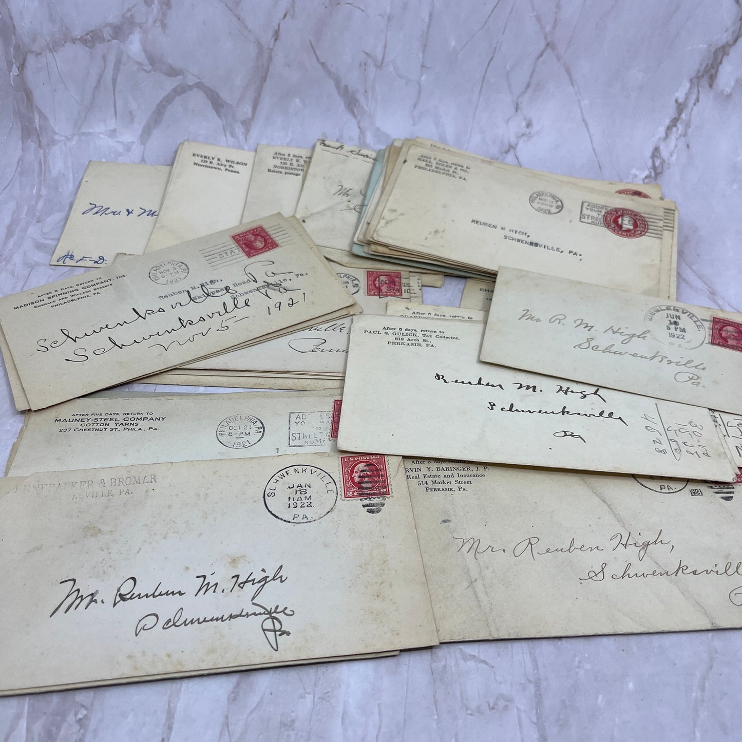 1920s Huge Lot Ruben M. High Schwenksville PA Postal Cover Envelopes TG7-EB7