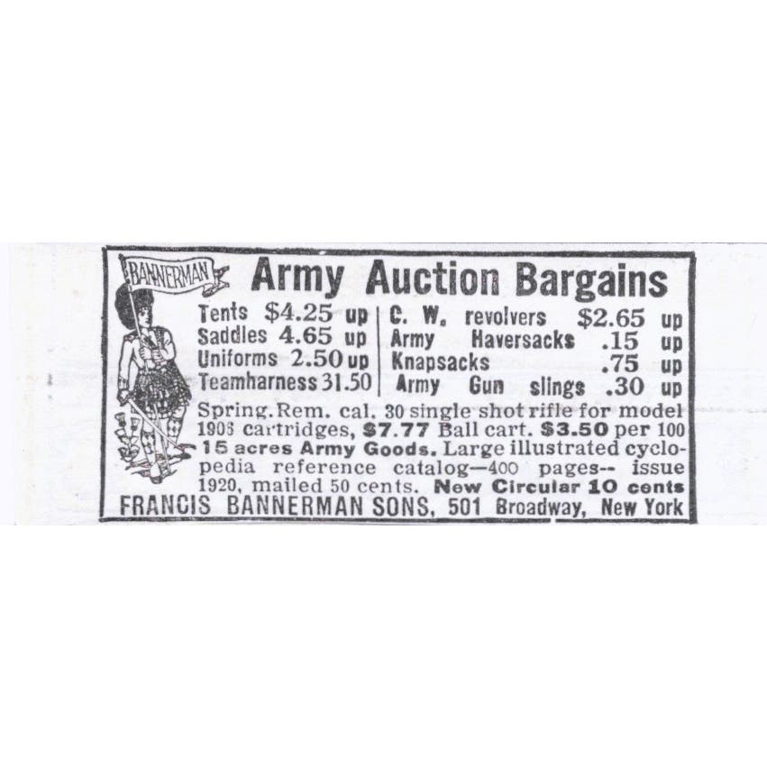 Army Auctions Francis Bannerman Bros NY c1918 Original Advertisement AE5-SA10
