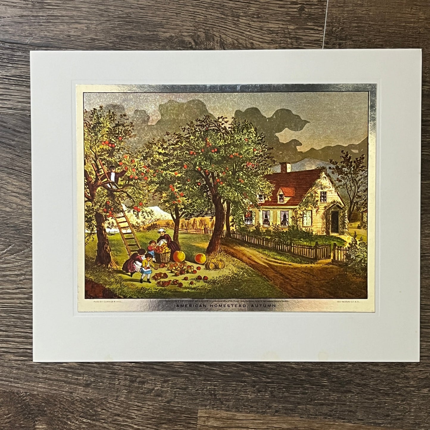 Currier & Ives Chromatic American Homestead Autumn - 8x10 Mounted Art Print V2