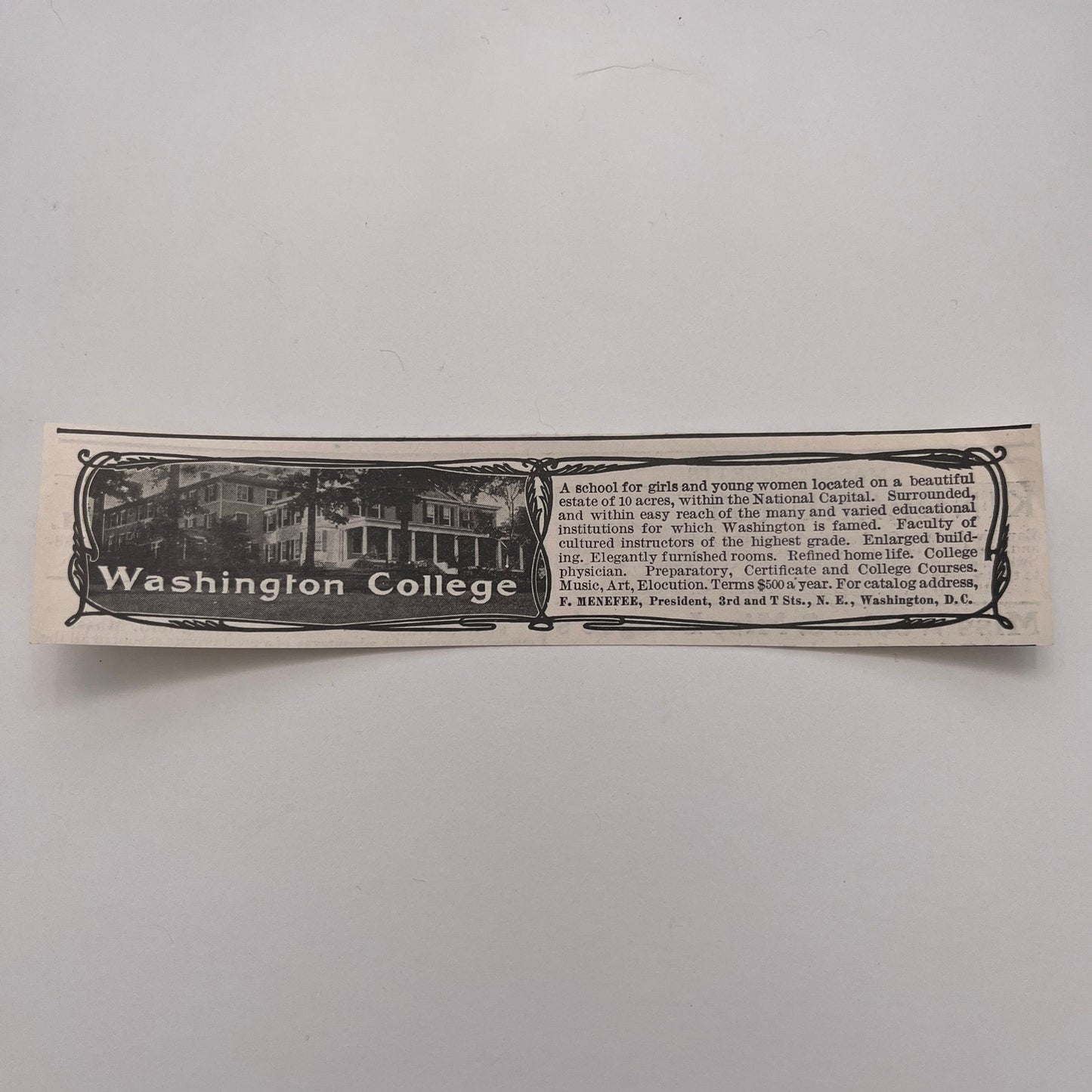 Washington College F. Menefee Washington DC 1903 Ad AG3-M7