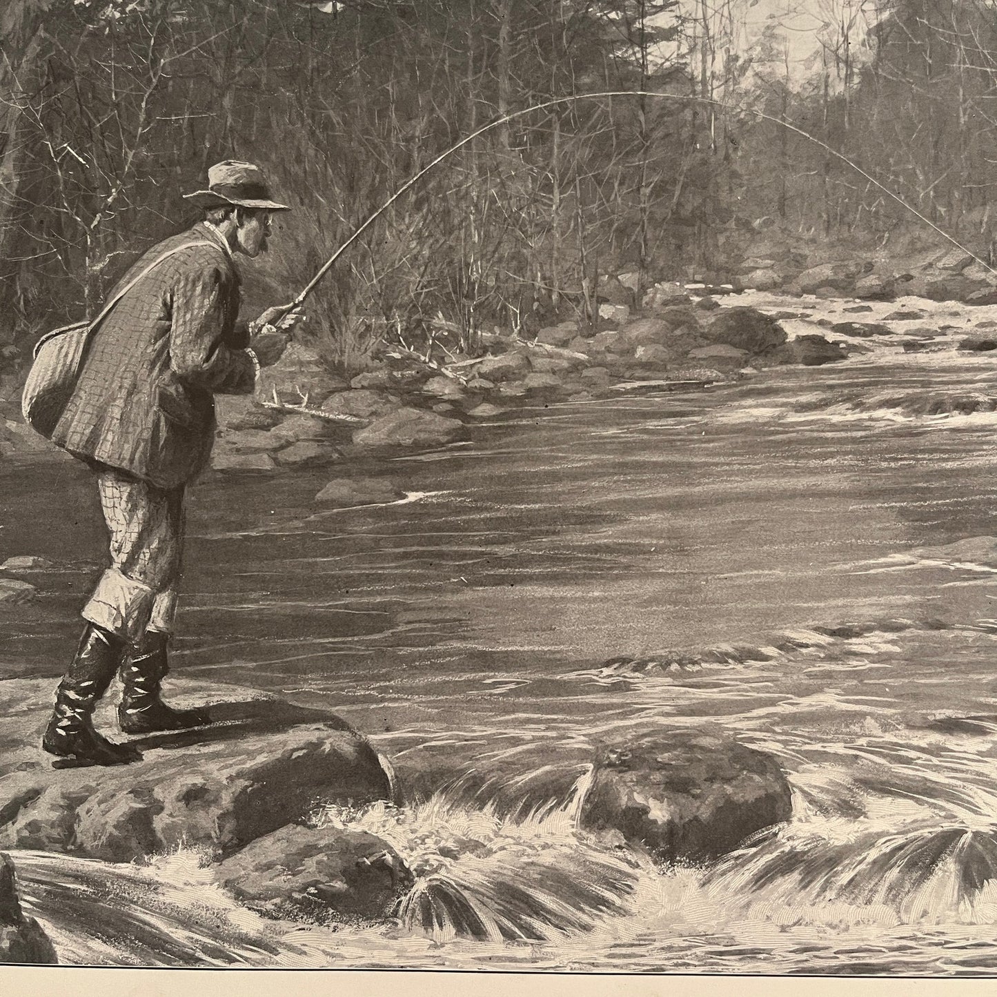 Trout Fishing - Fly Fishing Scene - Original 1904 A.B. Frost Art Print V26-4