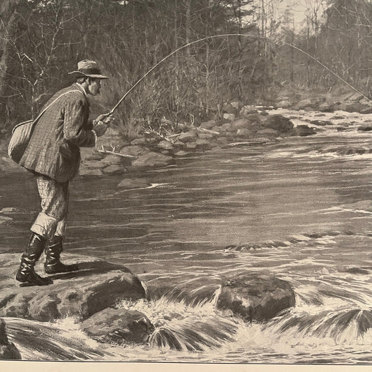 Trout Fishing - Fly Fishing Scene - Original 1904 A.B. Frost Art Print V26-4