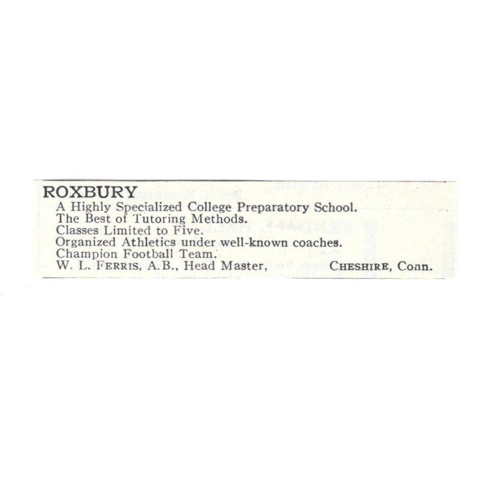 Roxbury Prep School W.L. Ferris Cheshire CT 1924 Magazine Ad AD8-O5
