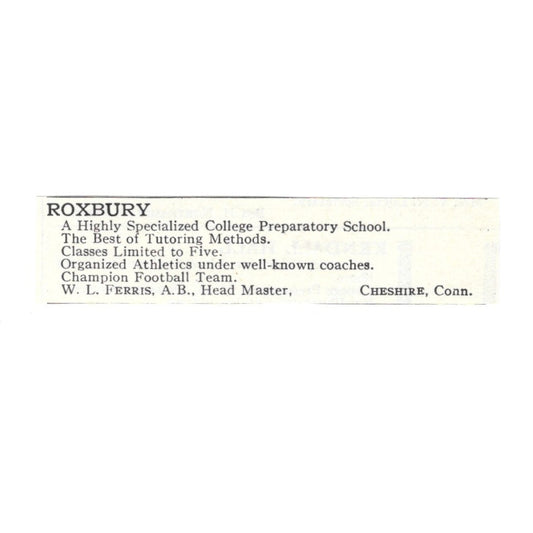 Roxbury Prep School W.L. Ferris Cheshire CT 1924 Magazine Ad AD8-O5