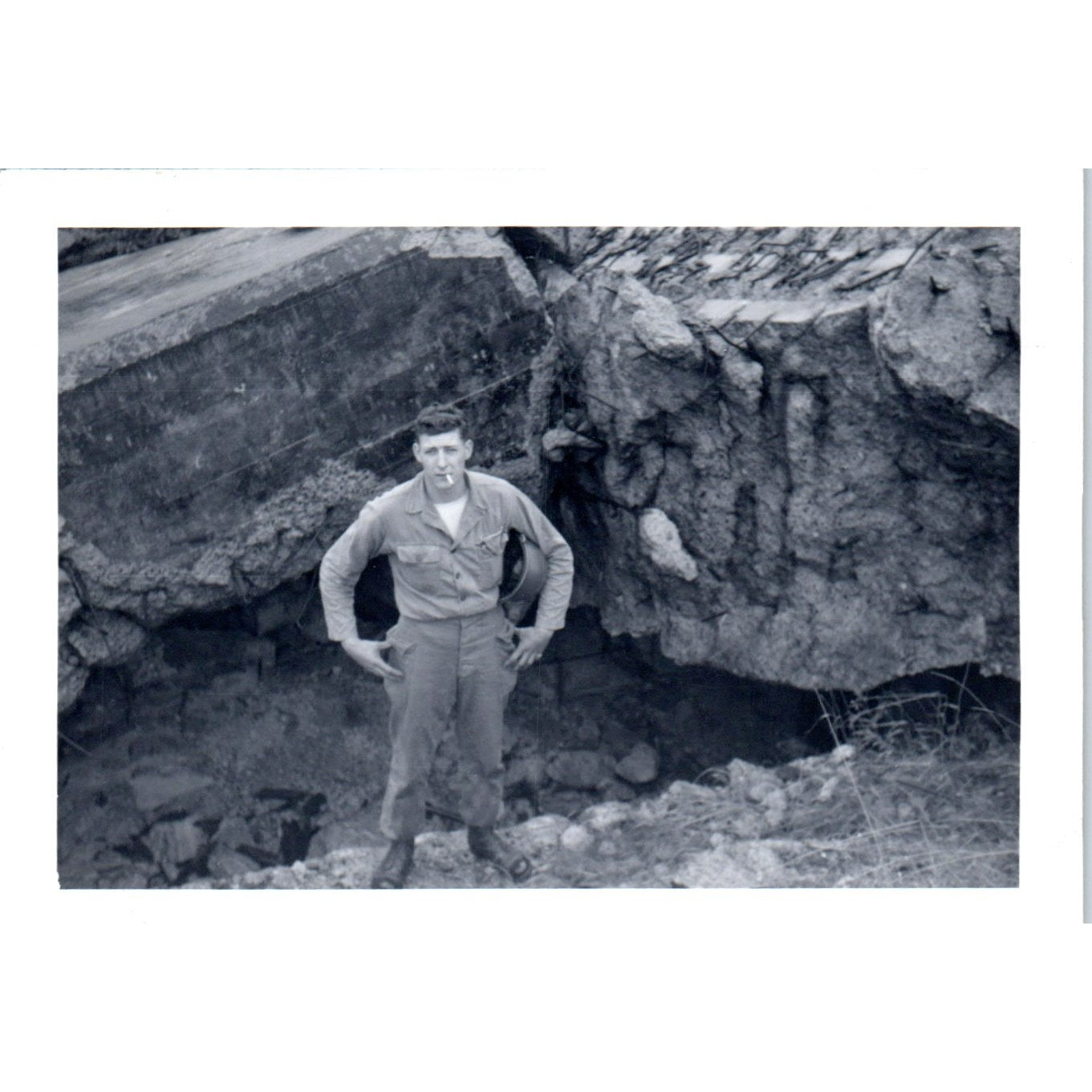 US Army Soldier Clouse in Blown Out German Bunker c1954 Army Photo AF1-AP2