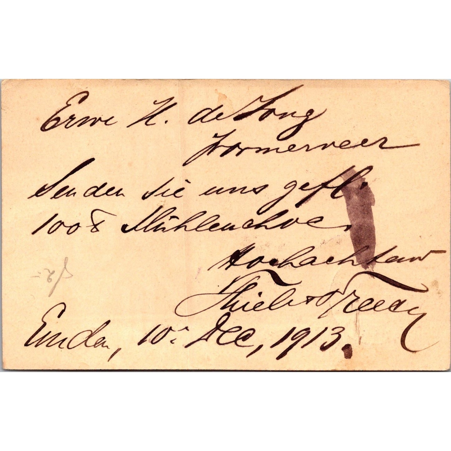 Thiele & Freese Emden 1913 German Reich Postcard TE2-GRP