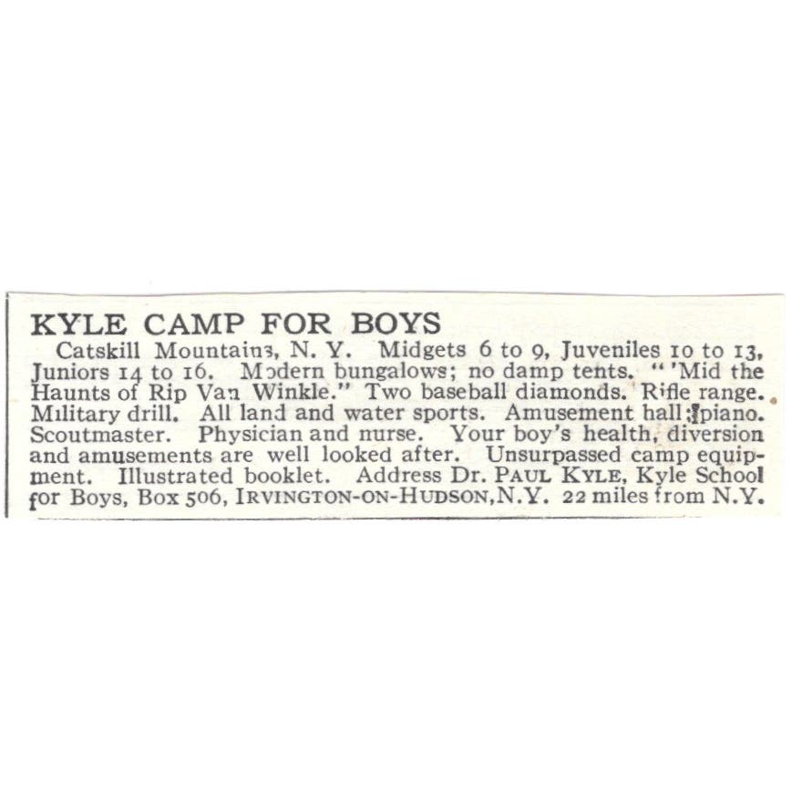 Dr. Paul Kyle Camp for Boys Catskill Mountains NY c1918 Advertisement AE5-SA6