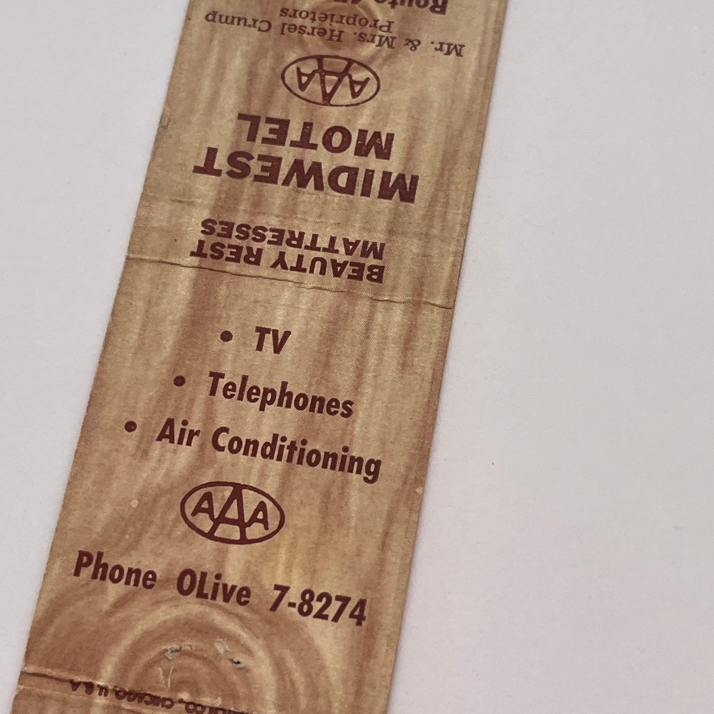 Midwest Motel Forrest Illinois Vintage Matchbook Cover TB6-MB2-3