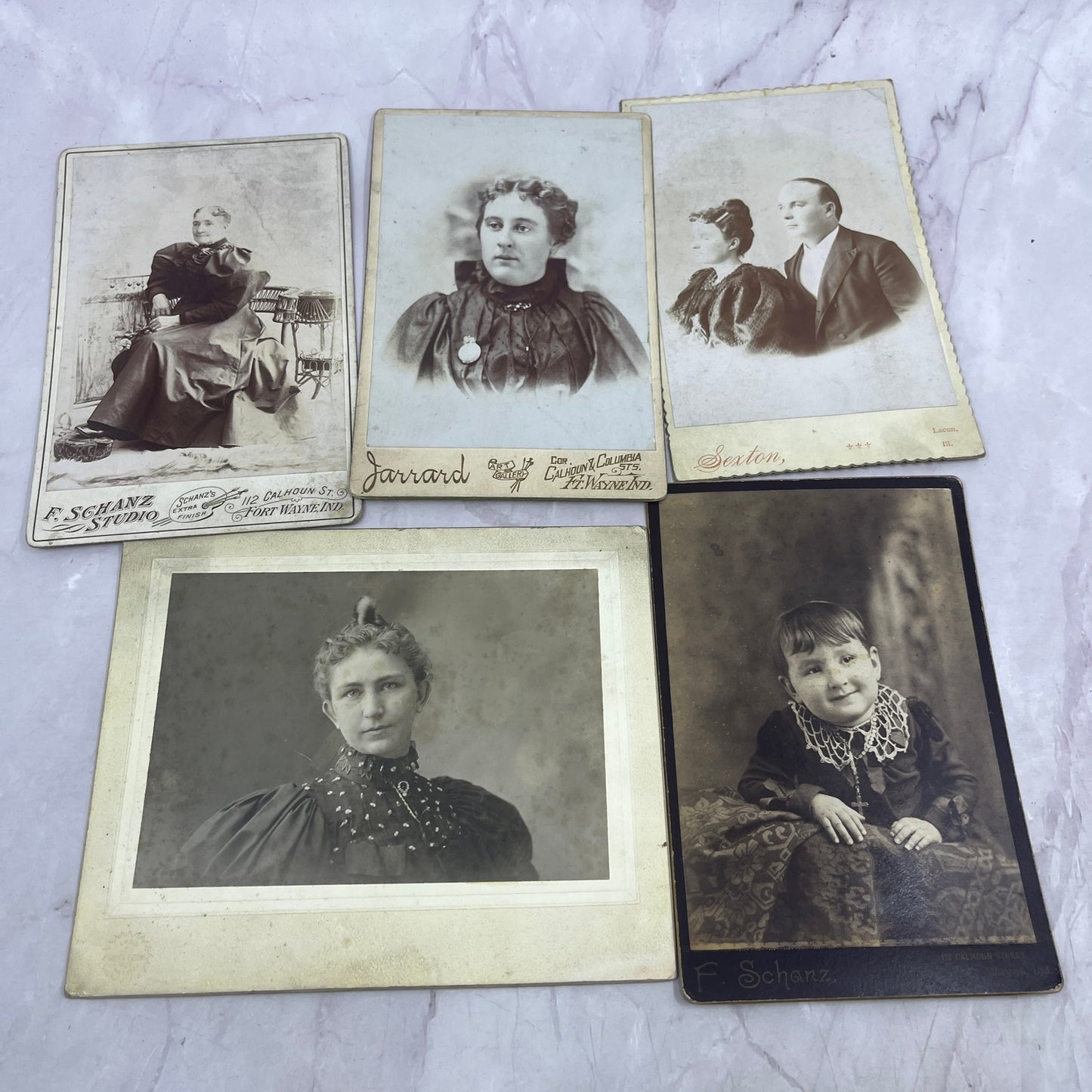 Lot of 5 Antique CDV Card Photos Marked "Anna Burris" Fort Wayne IN Area TK3