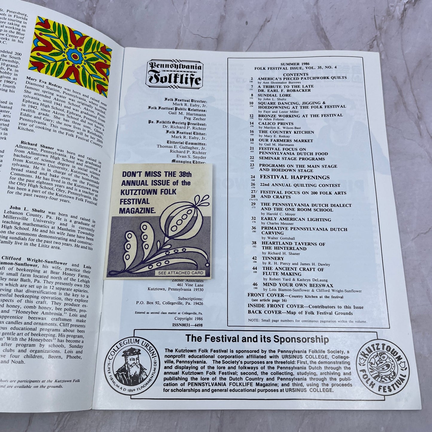 1986 Pennsylvania Dutch Kutztown Folk Festival Souvenir Program Book TH9-LX1