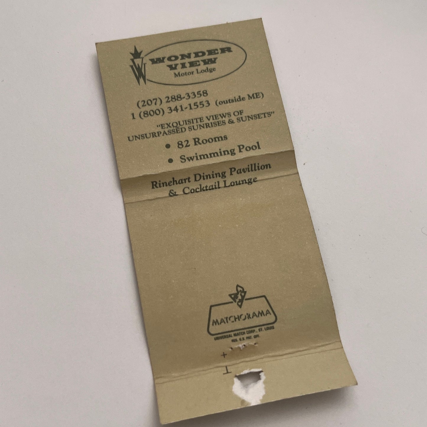 Wonder View Motor Lodge Bar Harbor ME Vintage Matchbook Cover TB8-MB-4