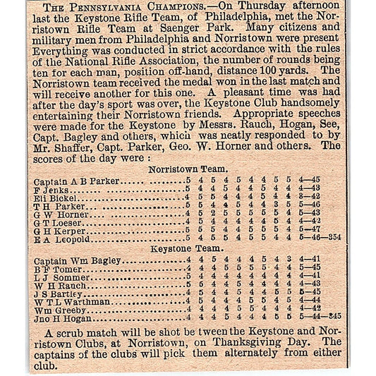 Keystone Rifle Team PA Champions Over Saenger Park 1878 Article AG2-H3