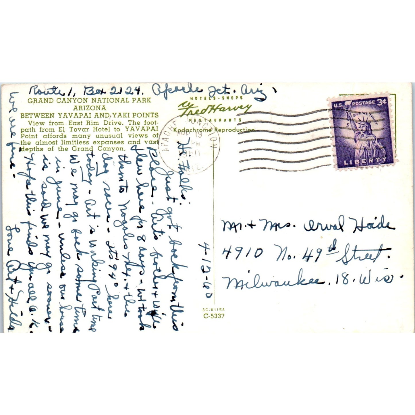 1960 Grand Canyon National Park Yavapai & Yaki Points AZ Vintage Postcard PE3