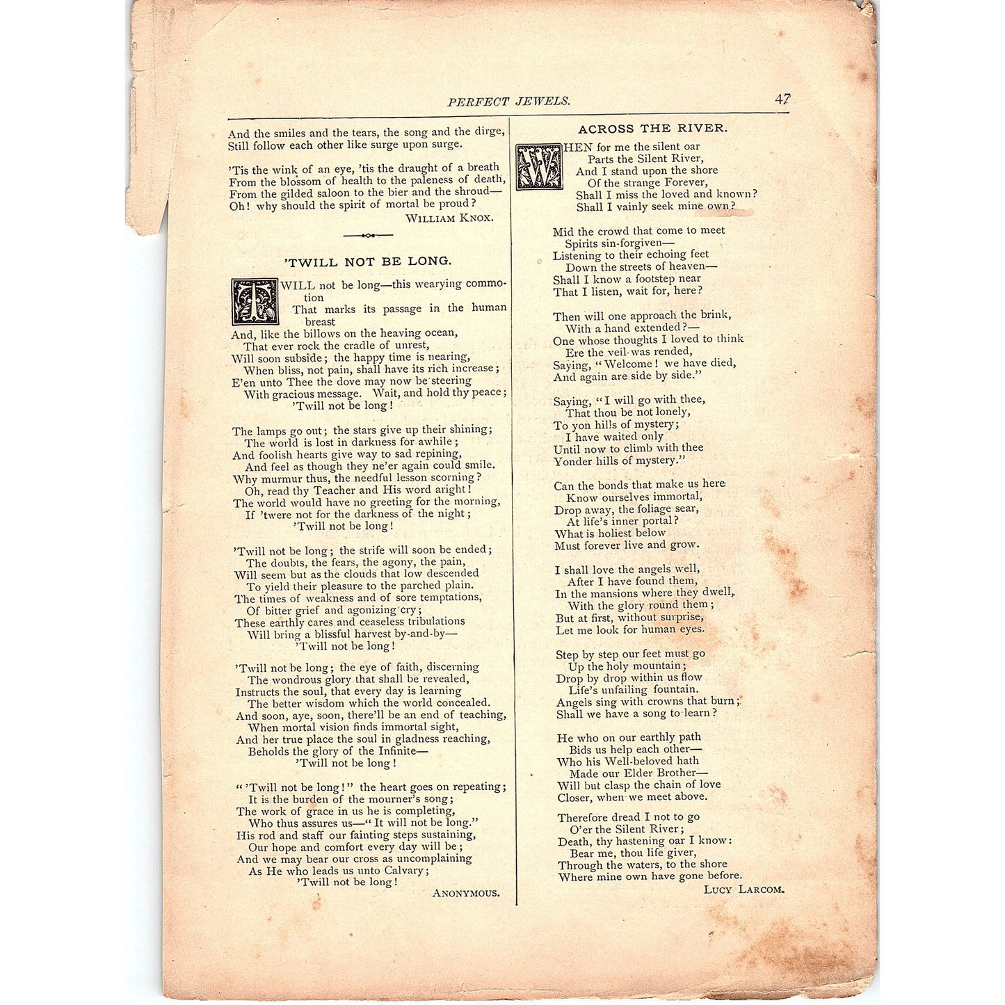 Across the River - Lucy Larcom, 'Twill Not Be Long 1884 Poem TA5-CJ-4