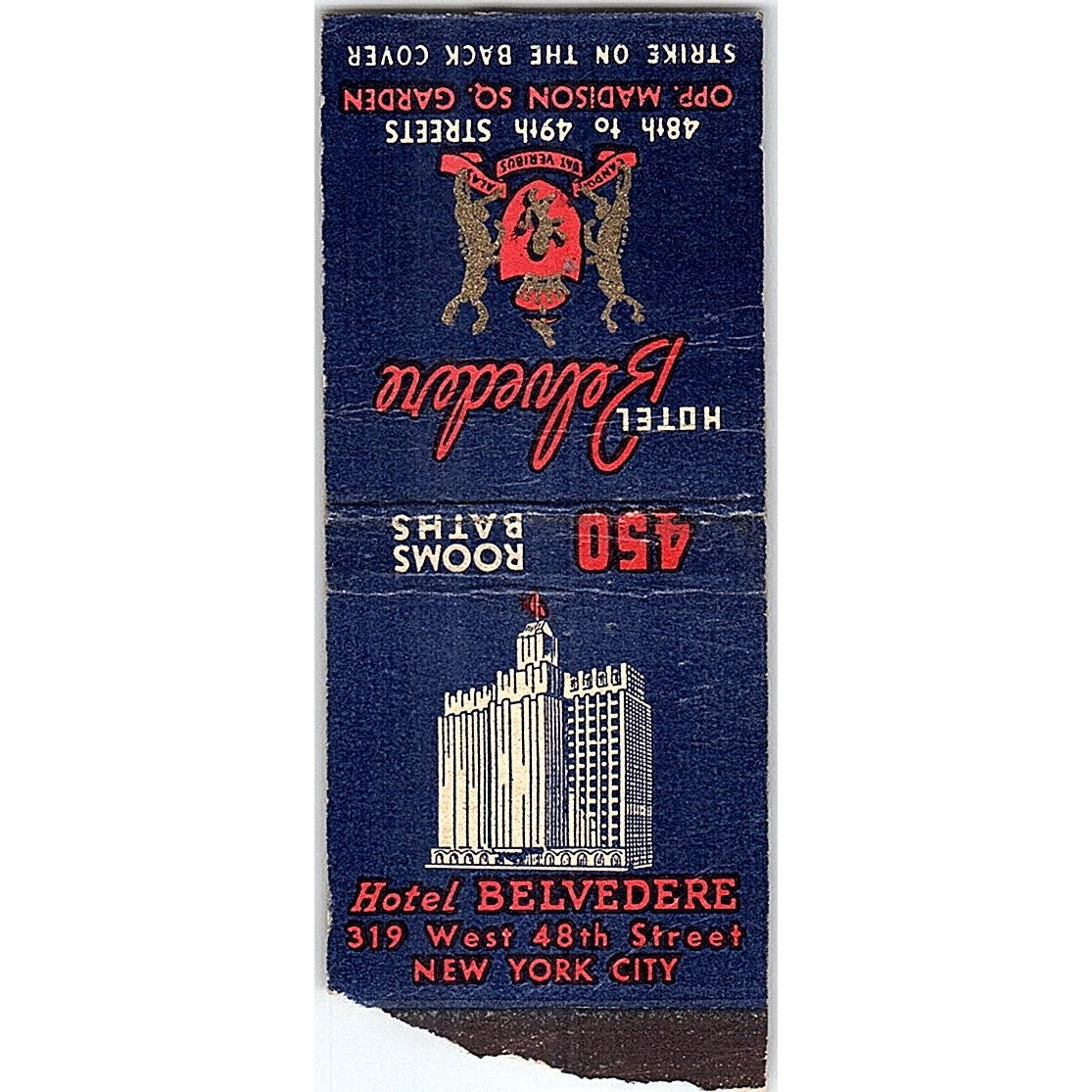 Hotel Belvedere New York City Vintage Matchbook Cover SF3-Y1