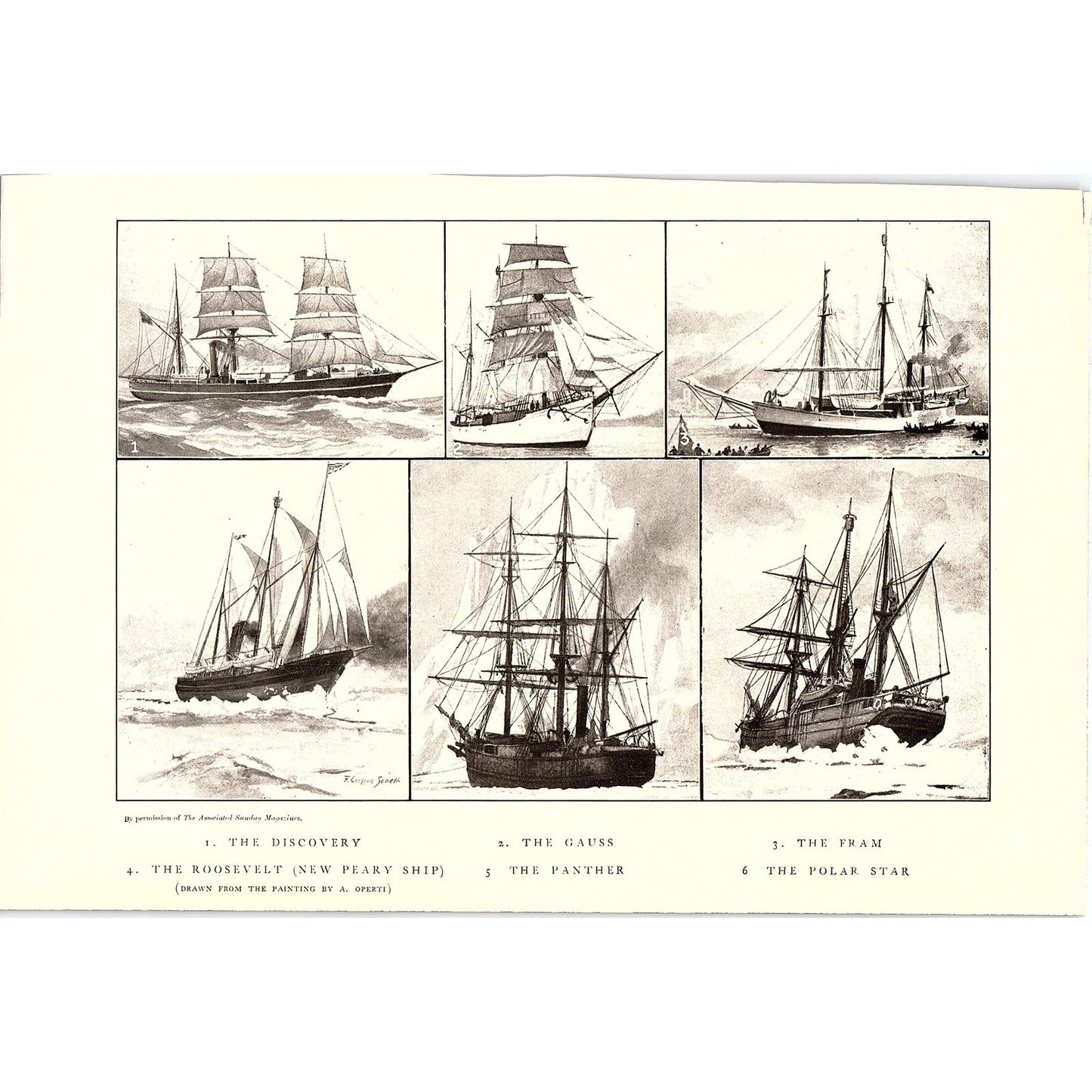American Ships A. Operti Antique Art Engraving Print 6x9 V10