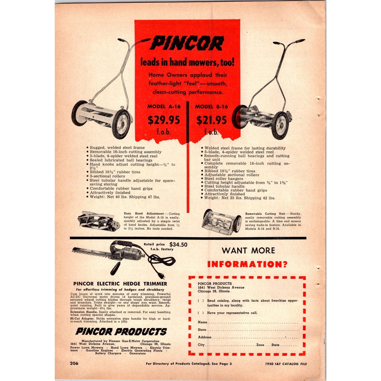 1949 Pincor Products Power Mower P-22 Chicago Farm Equipment 2 Page Ad I16
