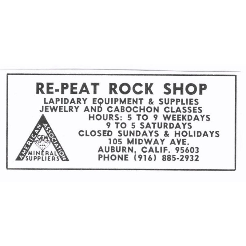 Re-Peat Rock Shop Lapidary Auburn California 1972 Ad AF8-S3
