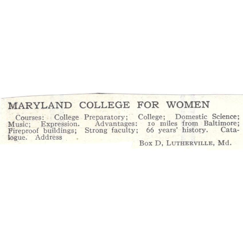 Maryland College for Women Lutherville MD c1918 Original Advertisement AE5-SA10