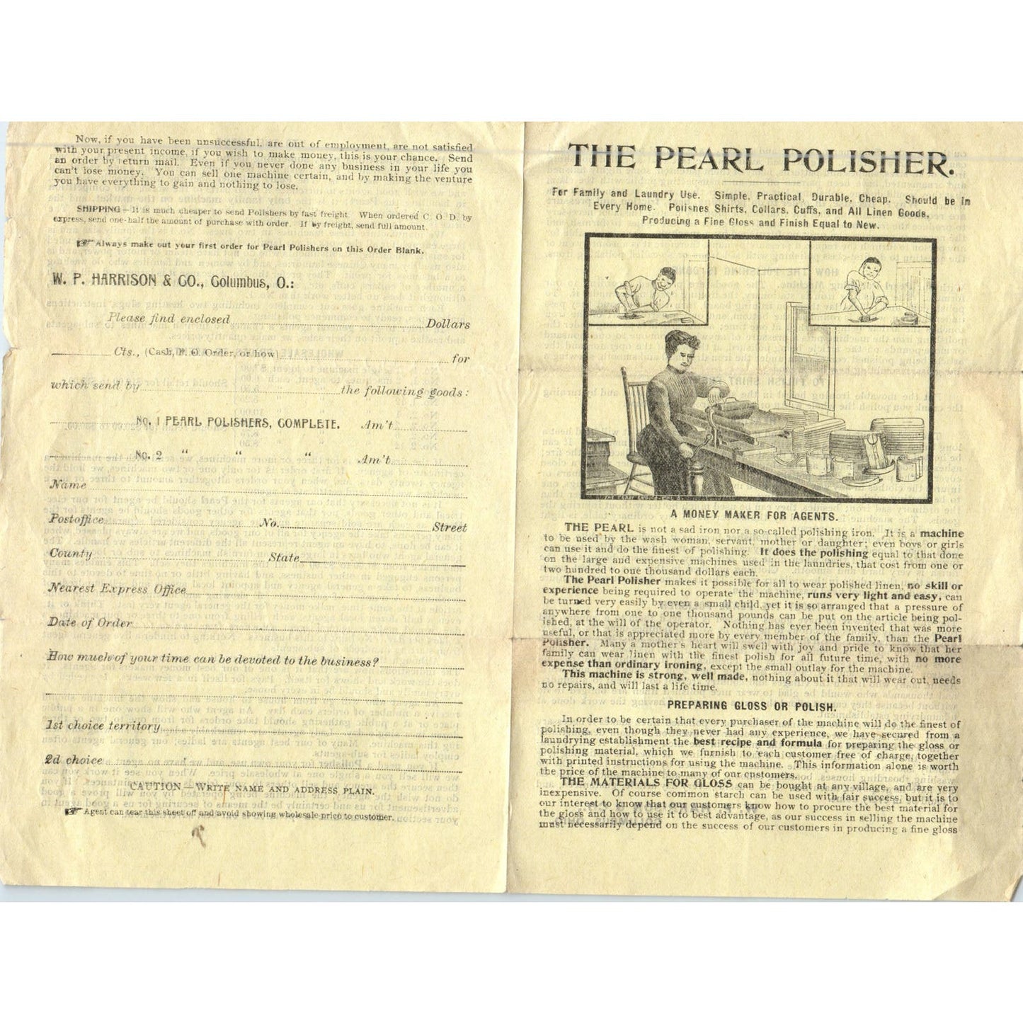 c1900 Pearl Polisher Family Laundry Leaflet W.P. Harrison & Co Columbus OH AB9