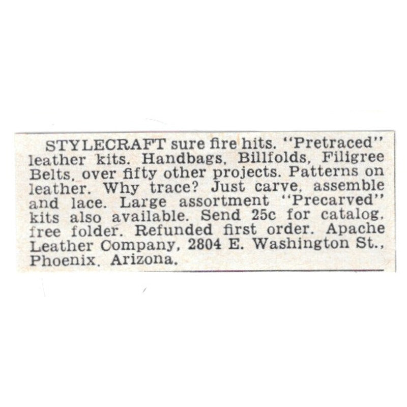 Stylecraft Leather Kits - Apache Leather Company, Phoenix AZ 1955 Ad AG1-S4