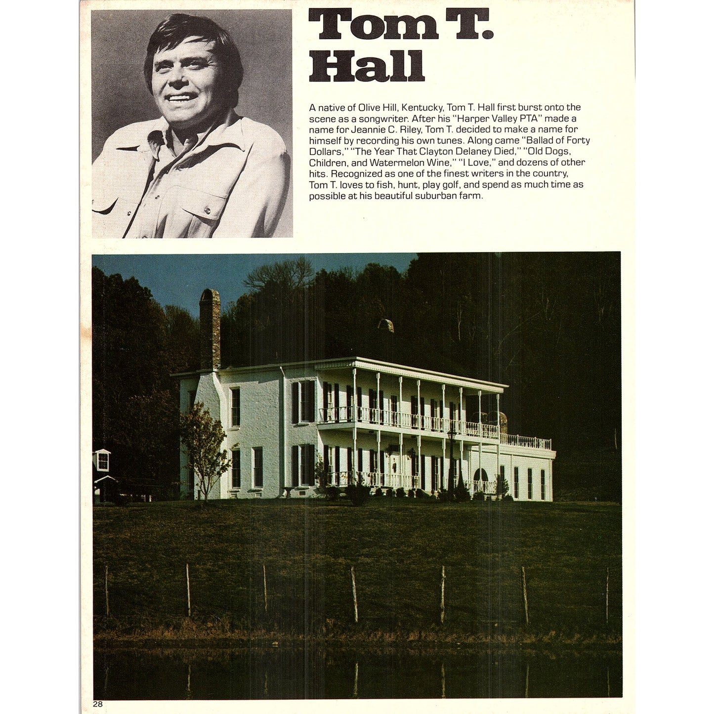 Danny Davis - Tom T. Hall Double Sided Bio & Home 1977 Photo Print AF3-6