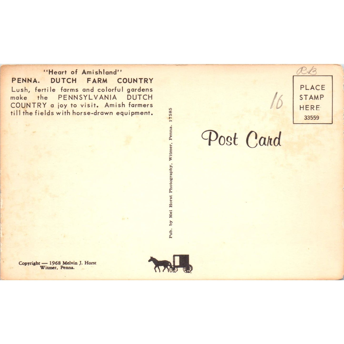 Heart of Amish Land Farm Country Pennsylvania Dutch Country Postcard PD7