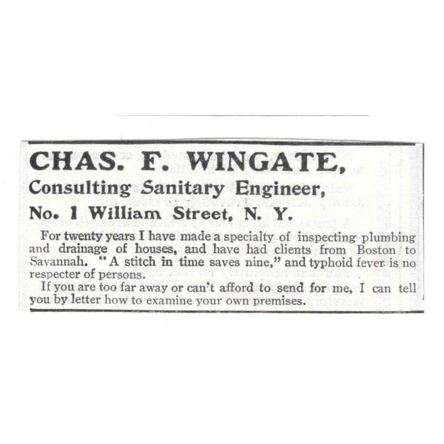 Chas F Wingate Consulting Sanitary Engineer William St NY 1903 Ad AF8-S34