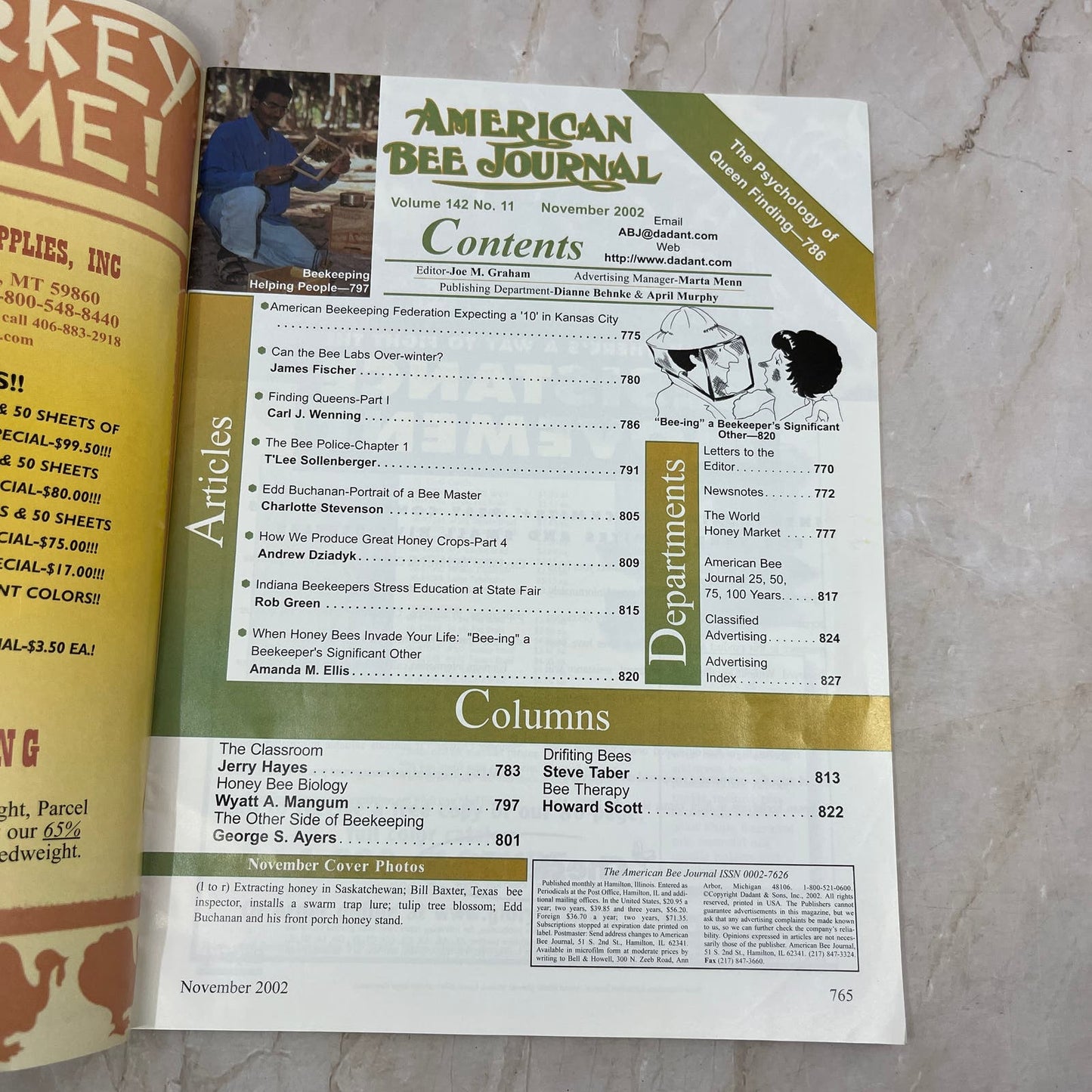 2002 Nov American Bee Journal Magazine Bees Beekeeping Honey M7