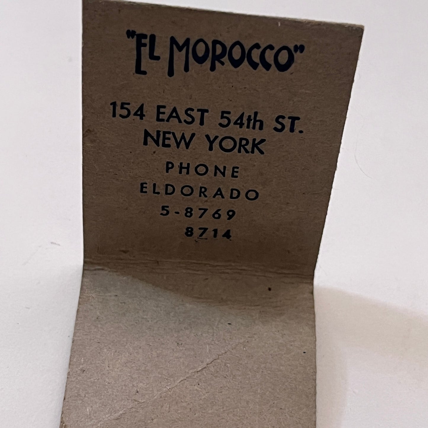 El Morocco 154 East 54th St New York Vintage Matchbook Cover TB6-MB1-6