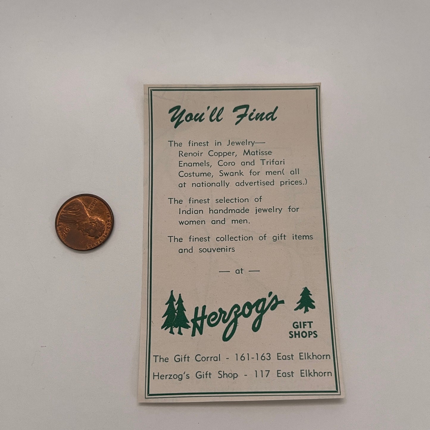 Herzog's Gift Shops East Elkhorn 1957 Estes Park CO Ad AG3-M7