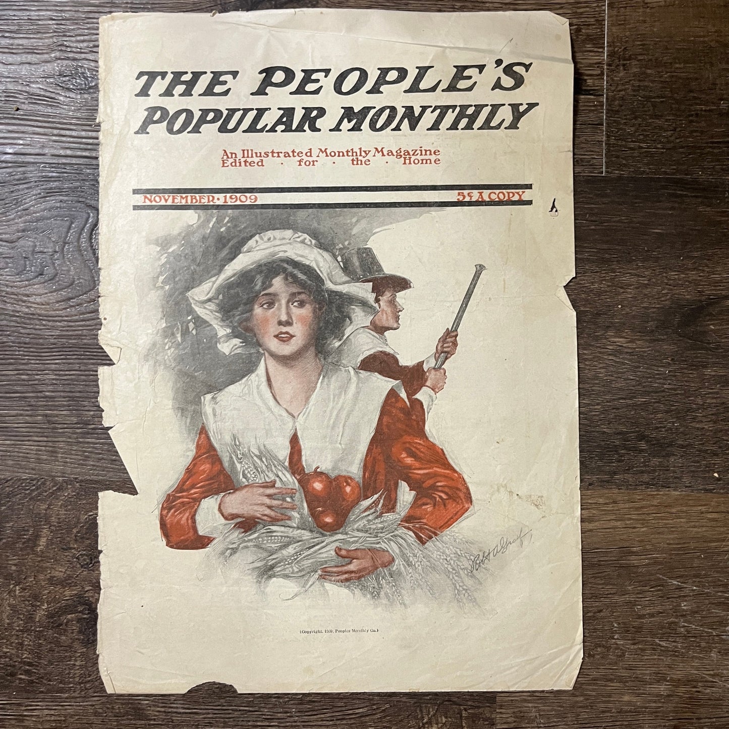1909 Nov The People's Popular Monthly COVER Pilgrims Thanksgiving 10x14 V10