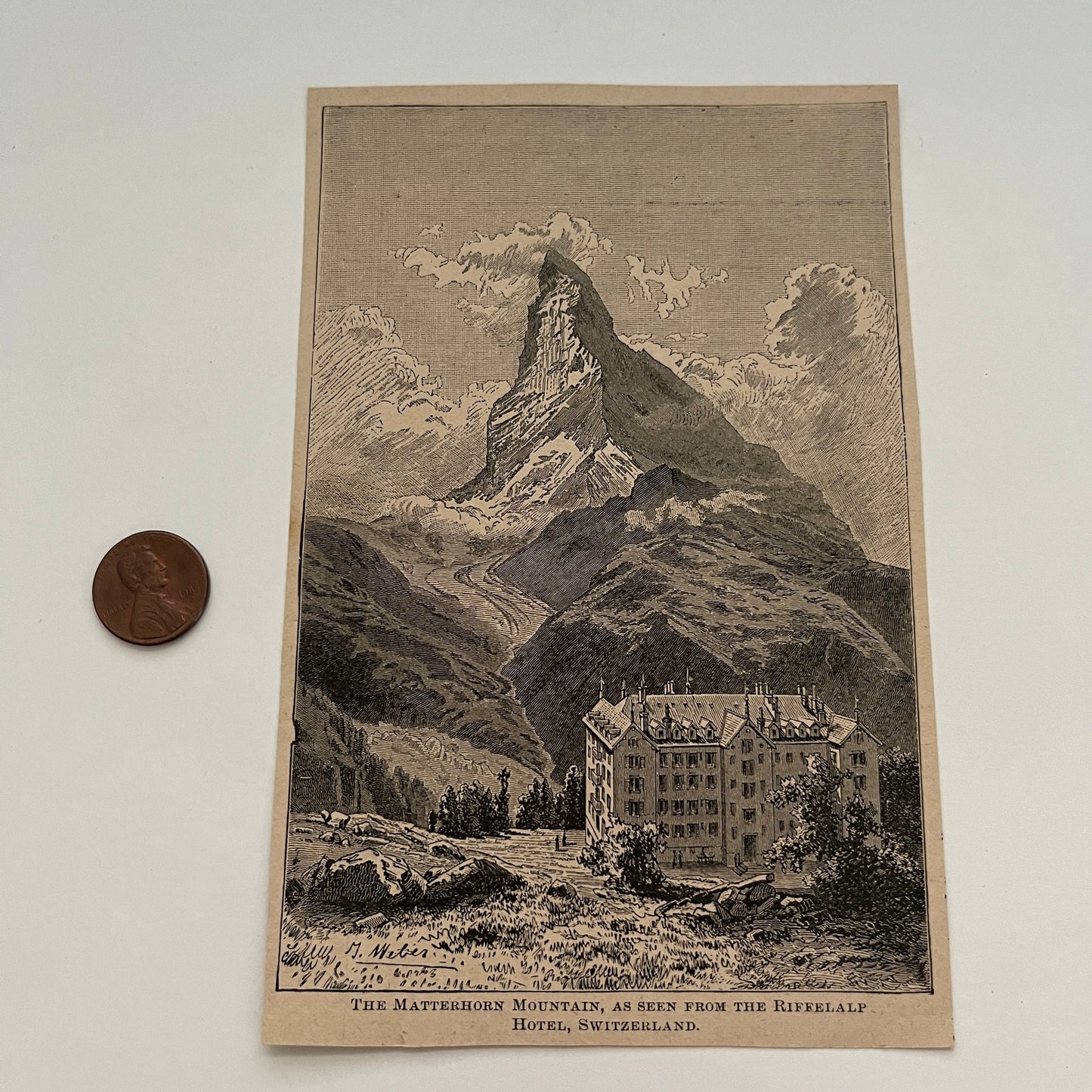 Matterhorn Mountain as seen from the Rifelalp Hotel 1894 Art Engraving SAG4-8