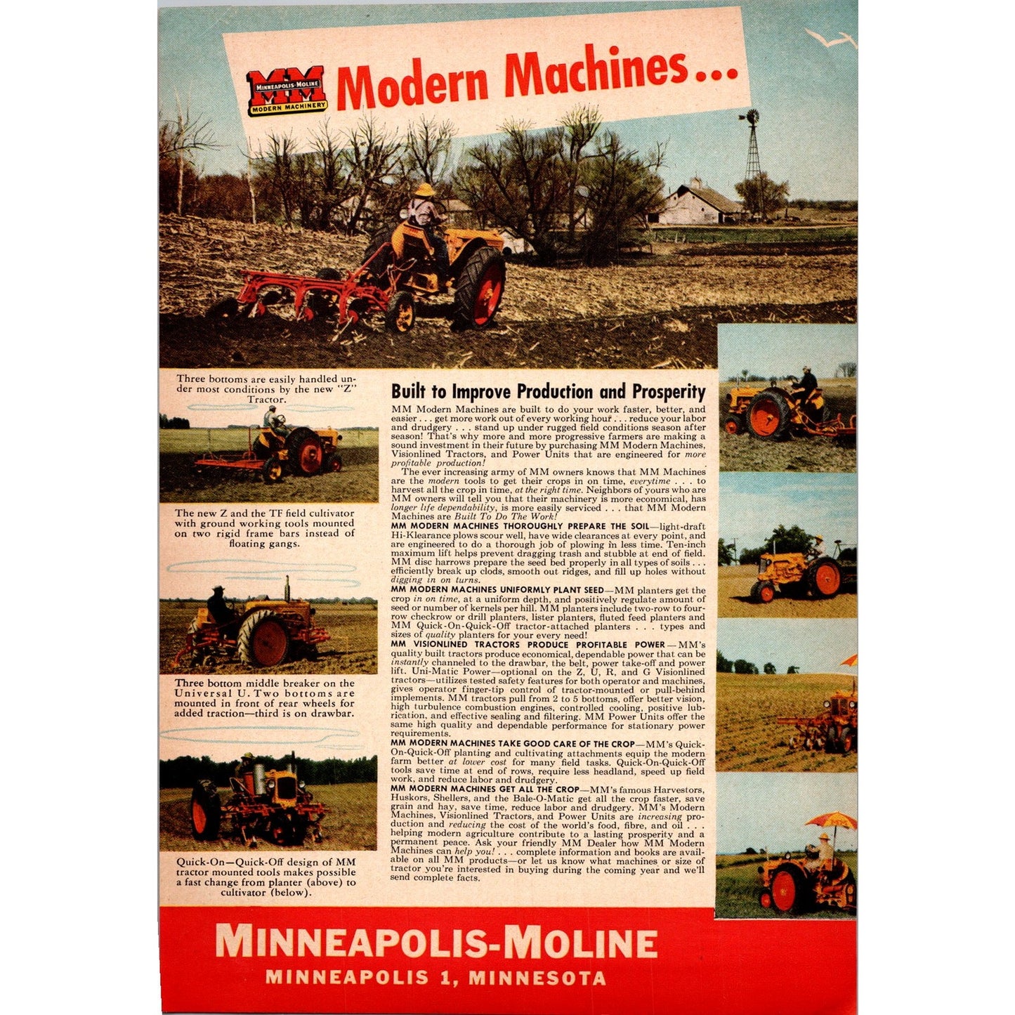1949 Minneapolis-Moline Modern Machinery Farm Equipment 2 Page Ad I16