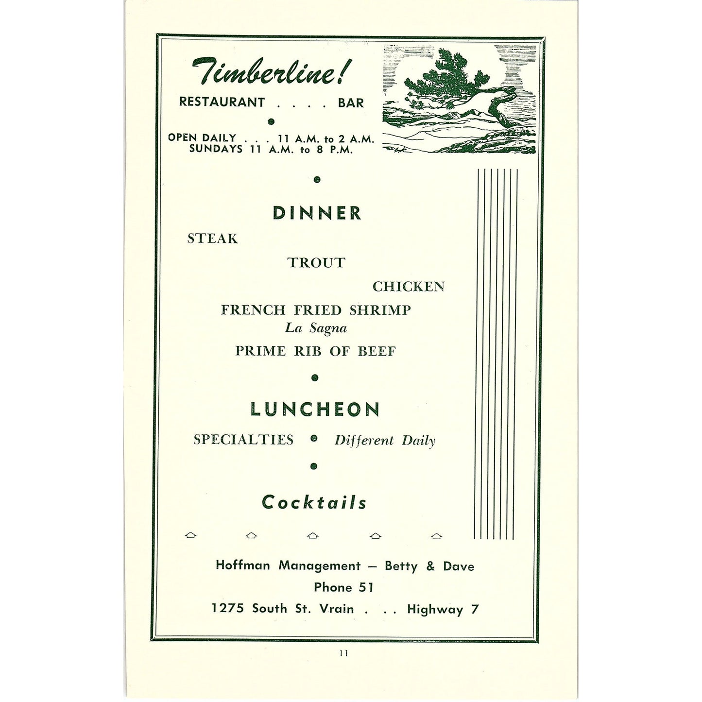 Timberline Restaurant & Bar Betty and Dave Hoffmann 1957 Estes Park CO Ad AG4-1