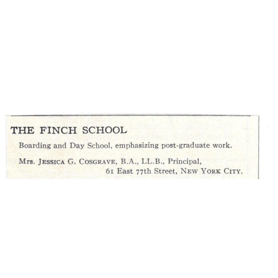 The Finch School Jessica C. Cosgrave New York 1924 Magazine Ad AD8-O8