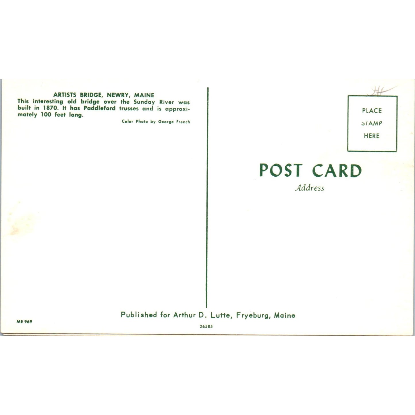 Thurmont Maryland Covered Bridge Postcard PB12