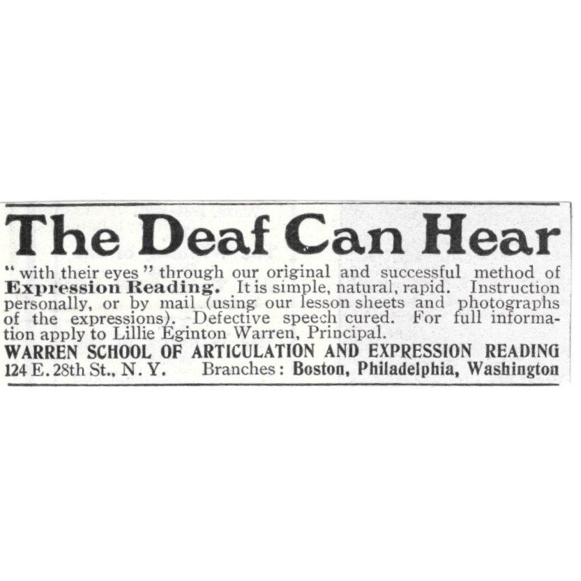 Warren School of Articulation & Expression Reading for the Deaf 1903 Ad AF7-SS5