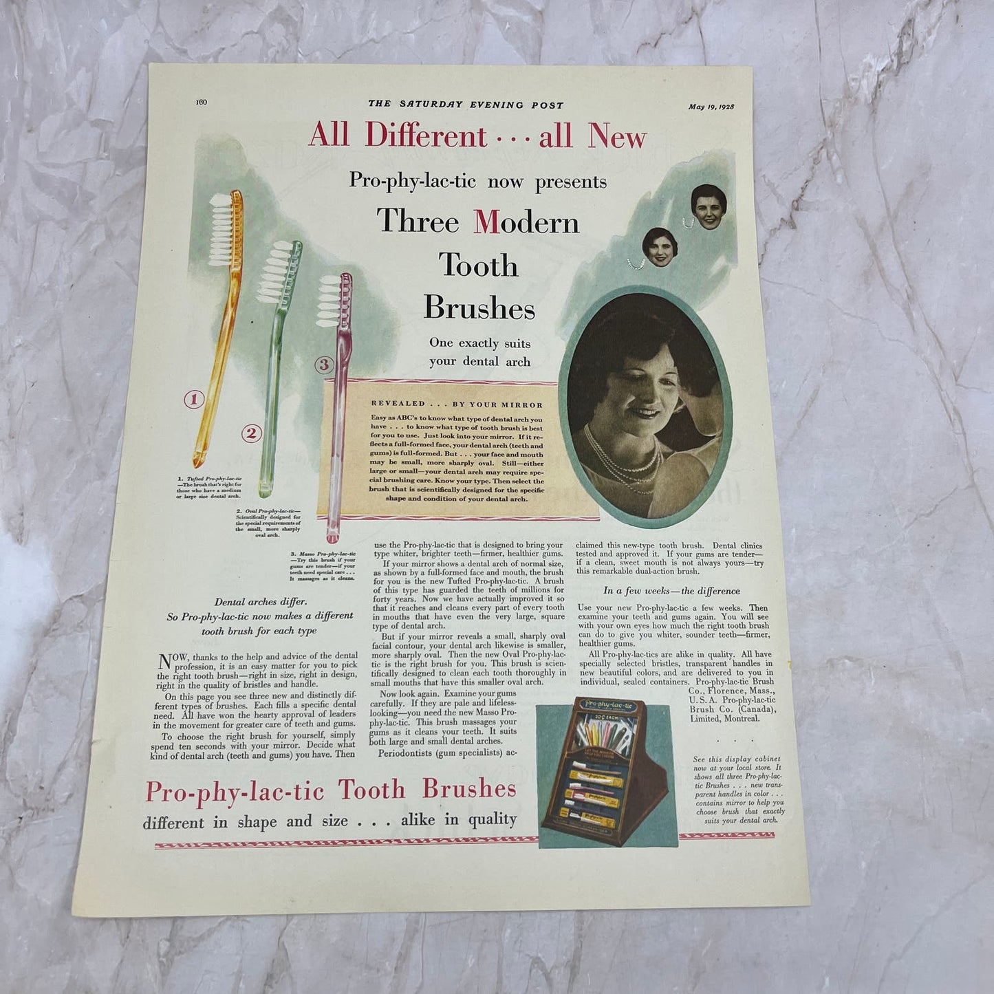 Pro-phy-lac-tic Tooth Brushes Florence MA 1928 Original Advertisement FL6-8