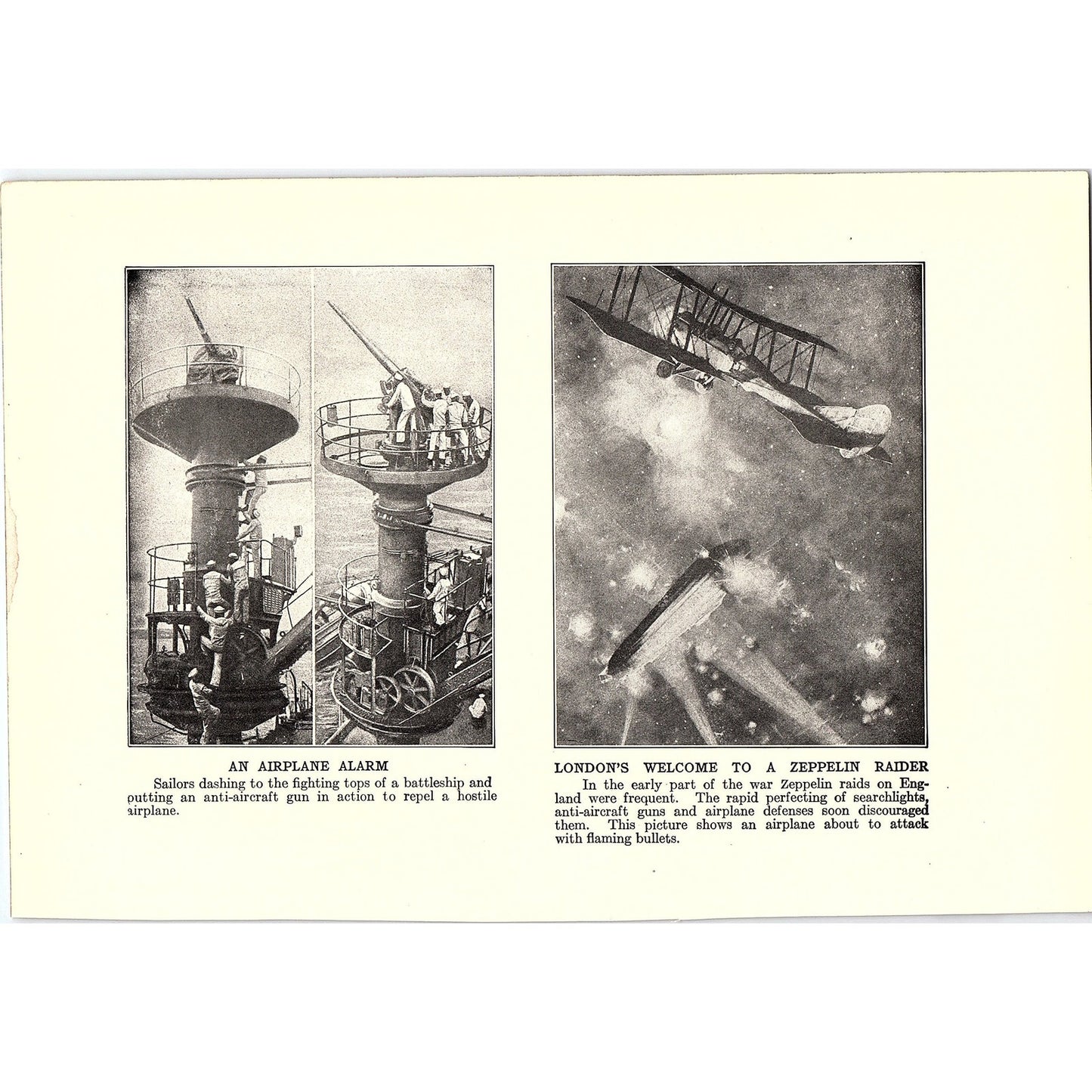 Guarding Paris from Huns, Airplane Alarm, Zeppelin Raider 1919 WWI Print AF9-18