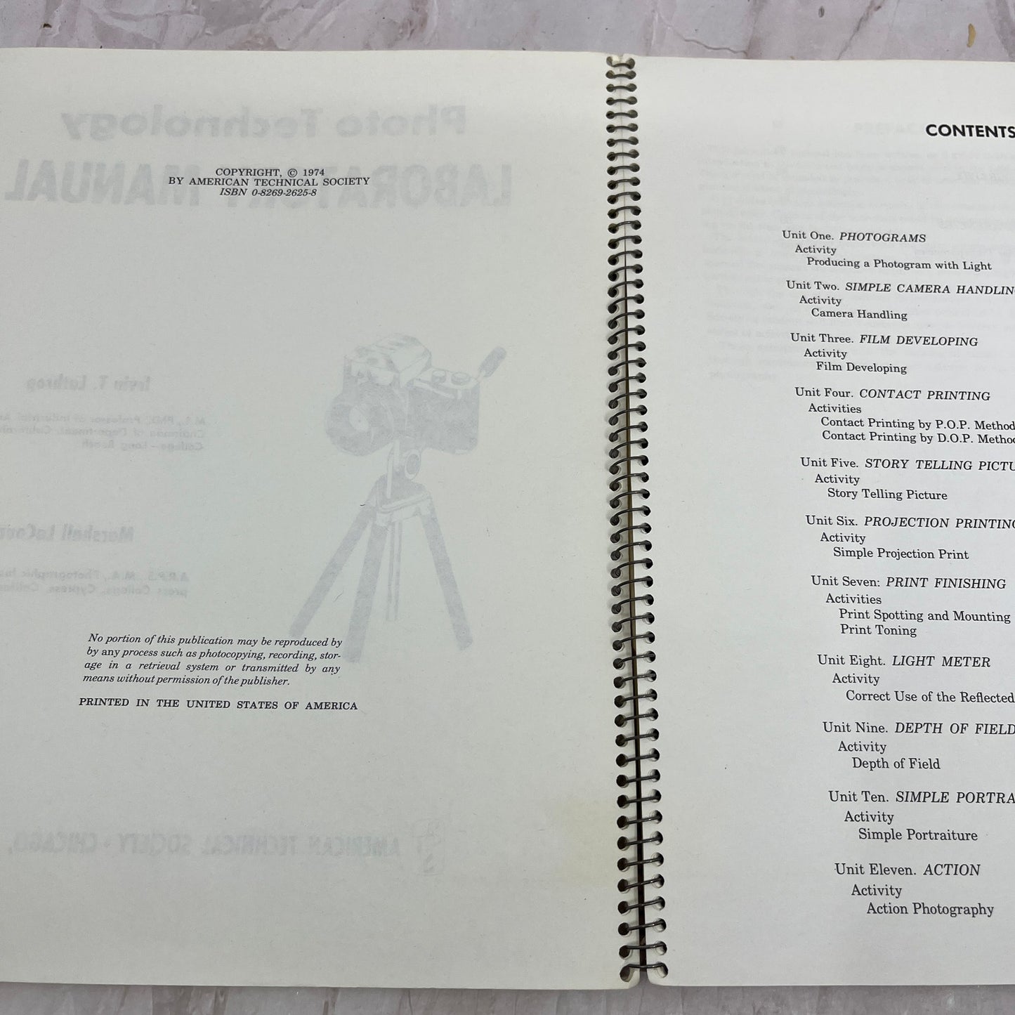 1974 Photo Technology Laboratory Manual Irvin T. Lathrop Marshall LaCour TH9