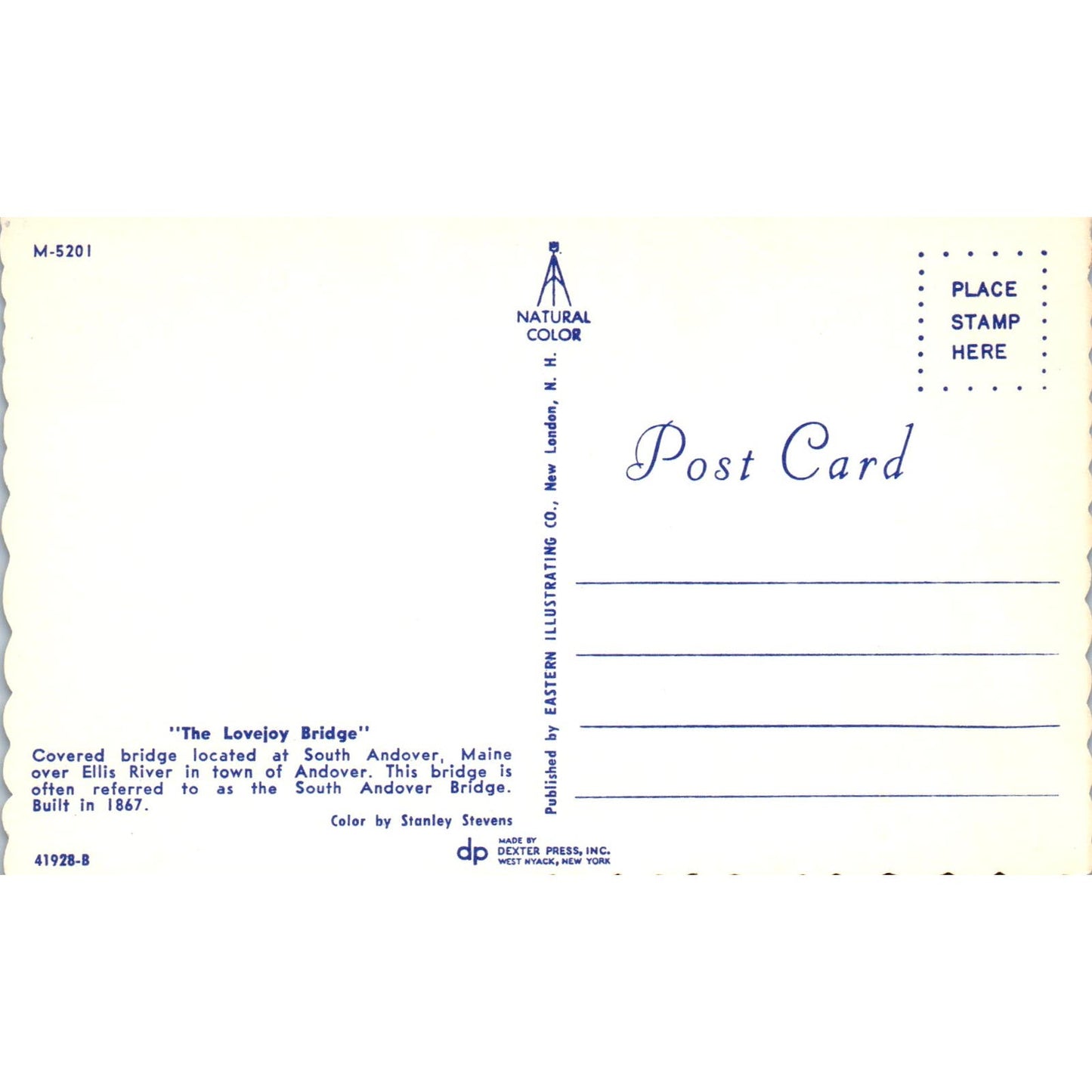 Lovejoy Bridge South Andover Maine Covered Bridge Postcard PB13