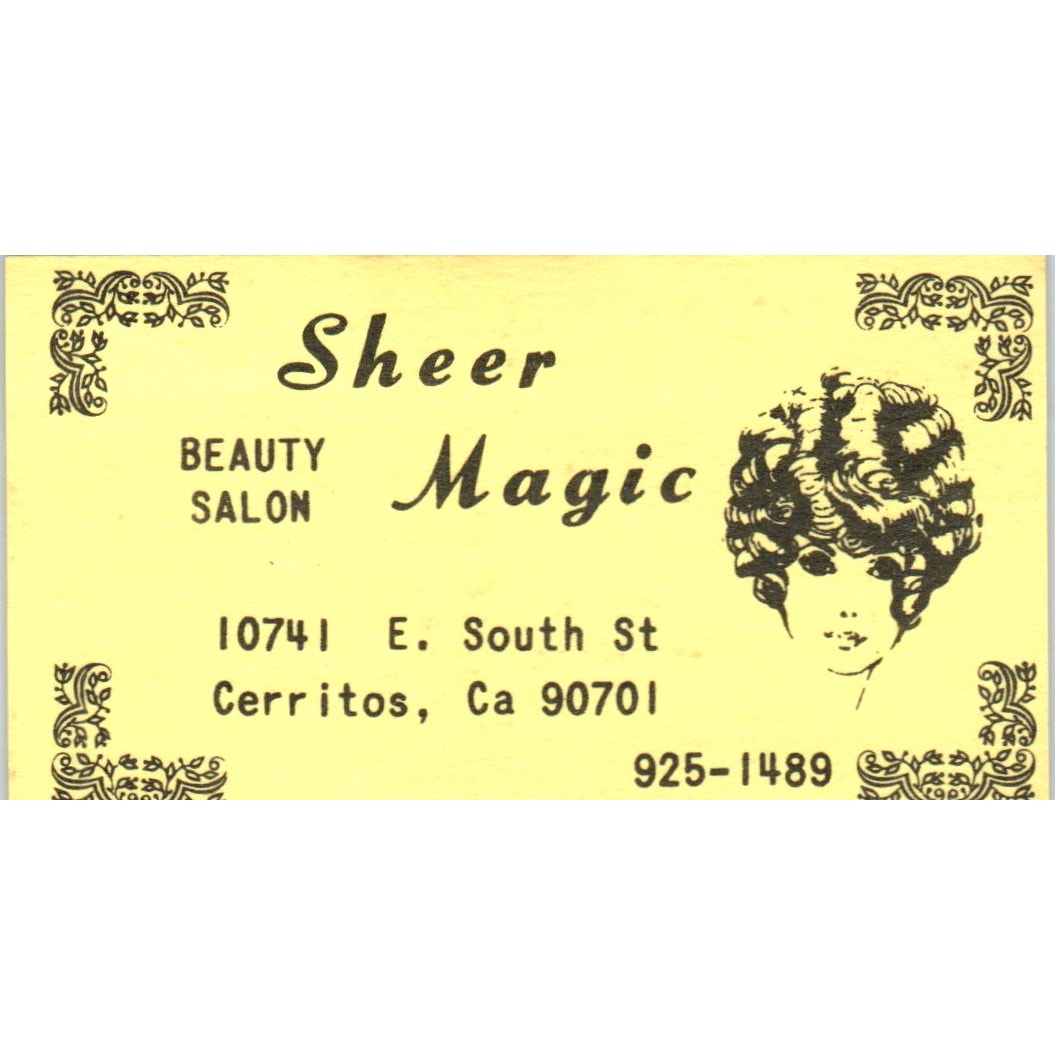 Sheer Magic Beauty Salon Cerritos CA Vintage Business Card SD8-B11