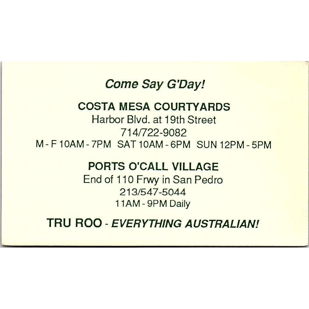 Tru Roo Richard Nelson Barbara Nelson Costa Mesa CA Vintage Business Card SF3-B4