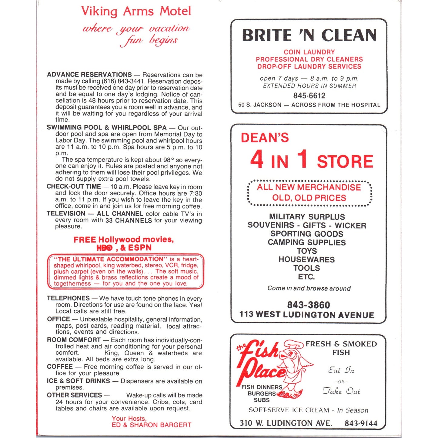 Vintage Ludington Michigan Viking Arms Motel Travel Brochure H5-5
