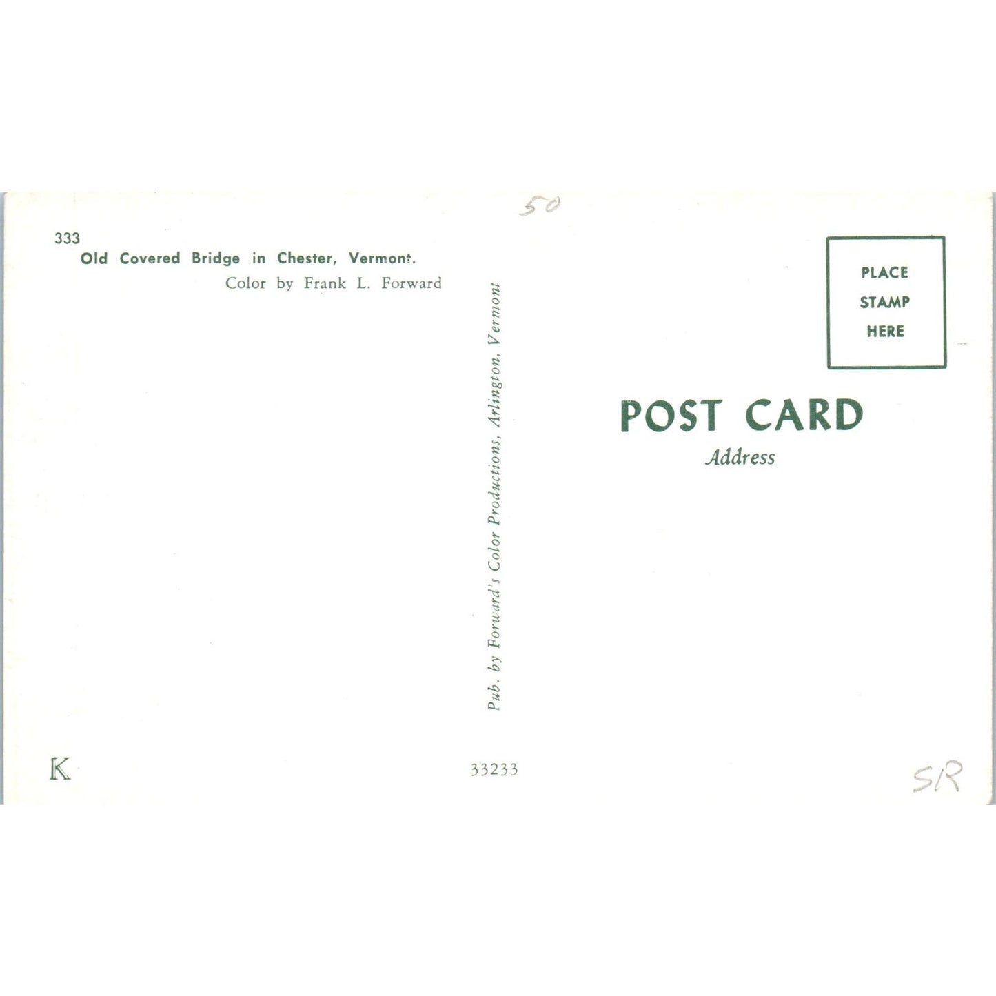 Old Covered Bridge in Chester Vermont Vintage Covered Bridge Postcard PC17