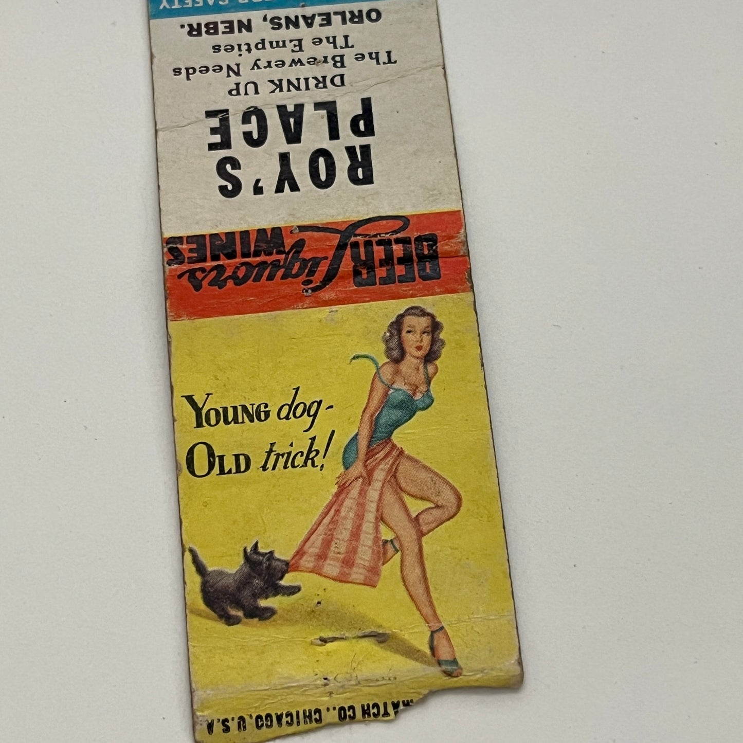 Roy's Place Bar Orleans Nebraska Pinup Vintage Matchbook MB59-1
